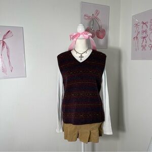 Vintage 90s Eddie Bauer Wool Knit Vest V Neck Indie Boho Grandma Womens Medium